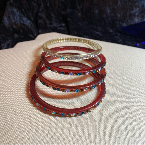 4 pc set of plastic bangles with rhinestones. - Picture 1 of 4